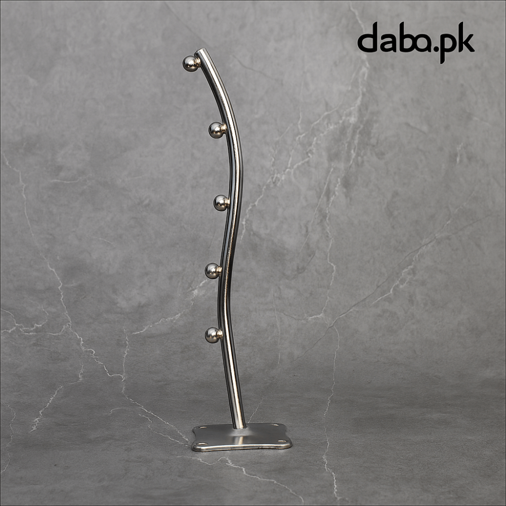 Empty stainless steel waved waterfall hanger on a dark marble background, showcasing its sleek, durable, and space-saving wall-mount design.