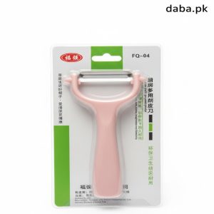 Pink ergonomic Y-shape vegetable and fruit peeler in retail packaging by daba.pk.