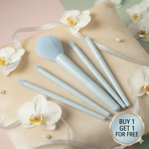 buy one get 1 free Arranged Set Sky blue makeup brush set with five different brush heads for face and eyes.