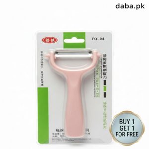 buy 1 get 1 freePink ergonomic Y-shape vegetable and fruit peeler in retail packaging by daba.pk.